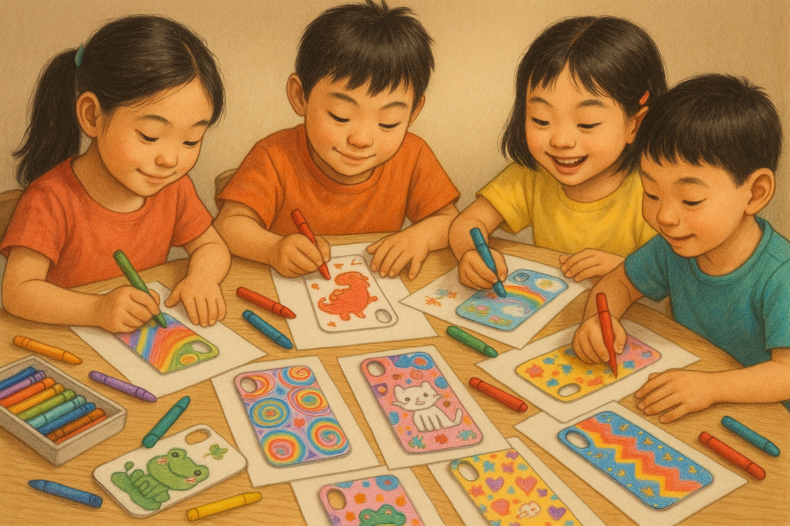 poor Chinese kids drawing phone cases designs